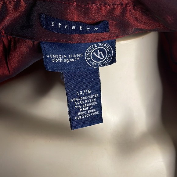 Venezia Jeans Company Vintage 2pc Burgundy Metallic Pants Suit Size 14/16 - Picture 6 of 6